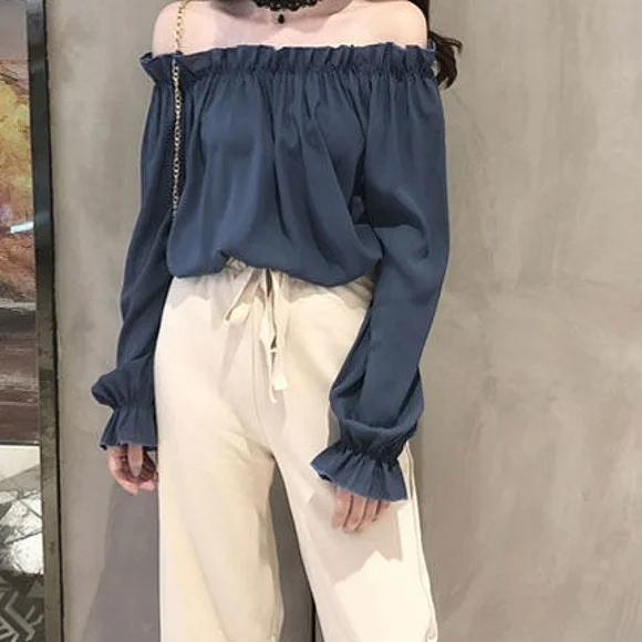 Off-Shoulder Ruffle-Trim Blouse - Picture 2 of 3